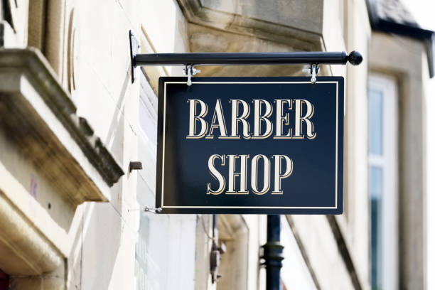 Barber sign at victorian hairdresser shop uk